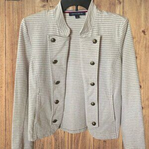 Tommy Hilfiger women's stretch knit blazer, military inspired Size M Tan & White